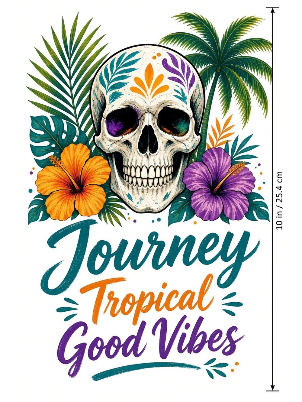 4pcs 10in Tropical Skull Journey Good Vibes DTF Transfer
